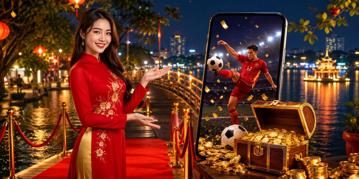 Người phụ nữ mặc áo dài Hà Nội theo dõi kèo bóng đá trực tuyến