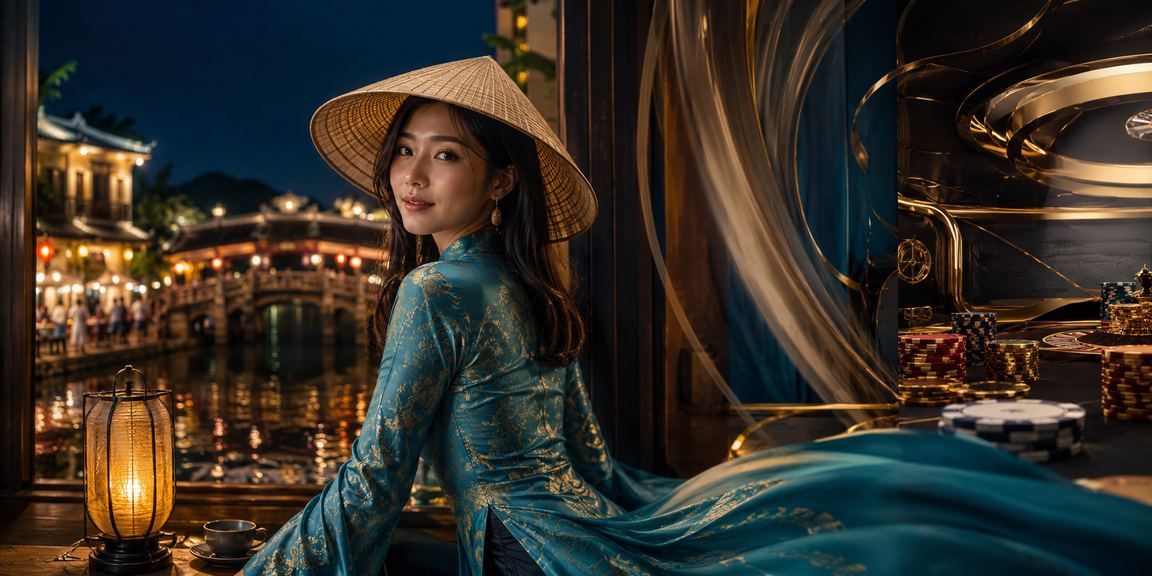 Người phụ nữ mặc áo dài tại Hội An thư giãn với trò chơi trực tuyến một cách lành mạnh