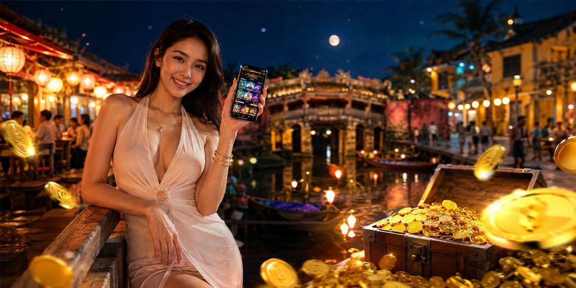 Người dùng tại chợ đêm Hội An theo dõi esports và đặt cược trực tuyến