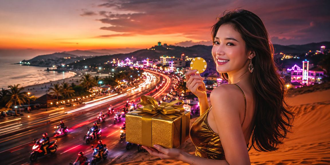 Ánh đèn neon casino tại khu nghỉ dưỡng Mũi Né ban đêm